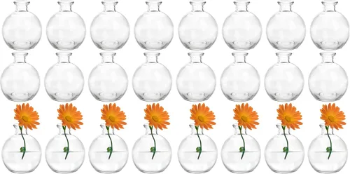Vista 8 de SOUJOY Juego de 12 jarrones pequeños de bola de cristal, mini jarrón único de flores de baja posición, centros de mesa florales transparentes