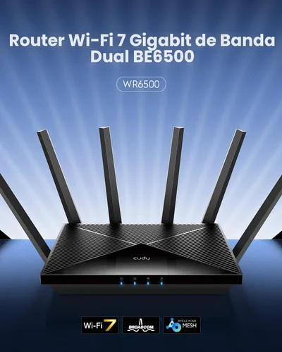 Vista 2 de Cudy Router Wi-Fi 7 de tres bandas BE6500, 4 antenas, 5X GbE, WR6500