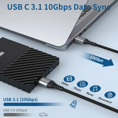 Vista 3 de QianLink - Cable de disco duro micro B a USB C de 10 Gbps (1.6 pies), USB C a cable de disco duro externo para Seagate WD, Toshiba, Westgate