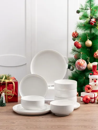 Vista 3 de Kanwone Plato de porcelana de 10 pulgadas, blanco, apto para microondas y lavavajillas