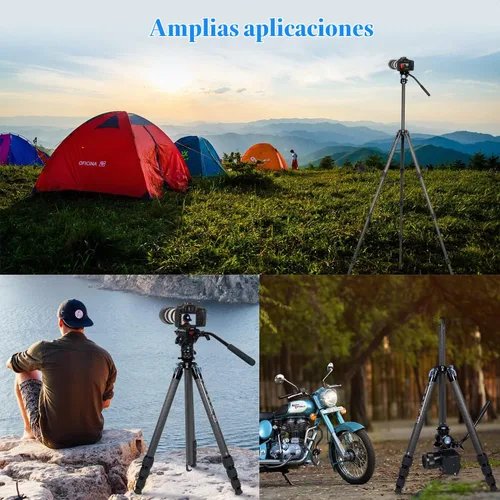 Vista 8 de SIRUI Trípode profesional de fibra de carbono con cabezal de video fluido de 360°, trípode de cámara de video de 72 pulgadas con columna central