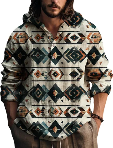 Vista 21 de Sudadera con capucha para hombre, con estampado azteca de otoño, de gran tamaño, manga larga, casual, con capucha