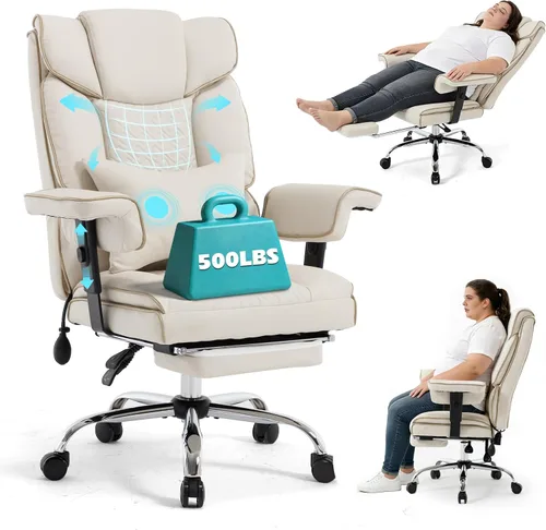 Vista 14 de Masaje de amasado 3D de tamaño grande cómoda silla de escritorio de oficina para mujeres Marrón