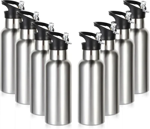 Vista 31 de Volhoply Botella de agua aislada para niños de 17 onzas, botellas de agua de acero inoxidable con tapa con pajilla, botella de agua de metal al