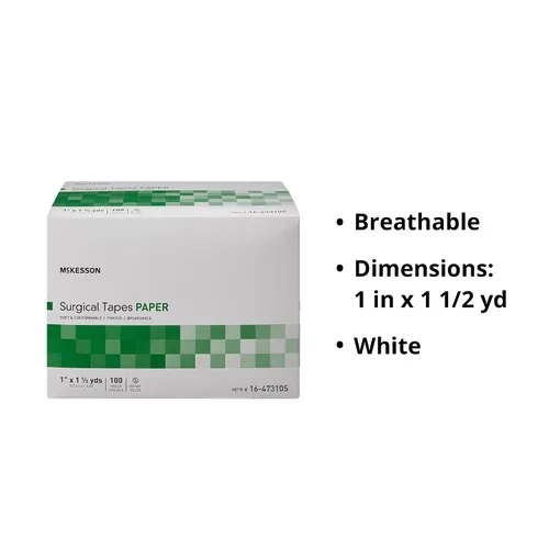 Vista 3 de McKesson Cintas quirúrgicas, no estériles, de papel, transpirable, 1 in x 1 1/2 yardas, 100 rollos, 1 paquete