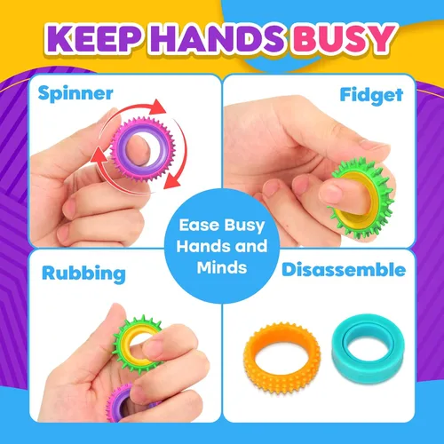 Vista 2 de Anillos sensoriales para inquietos para niños: paquete de 12 anillos giratorios - Juguetes de textura para el estrés de niños con autismo, calmantes
