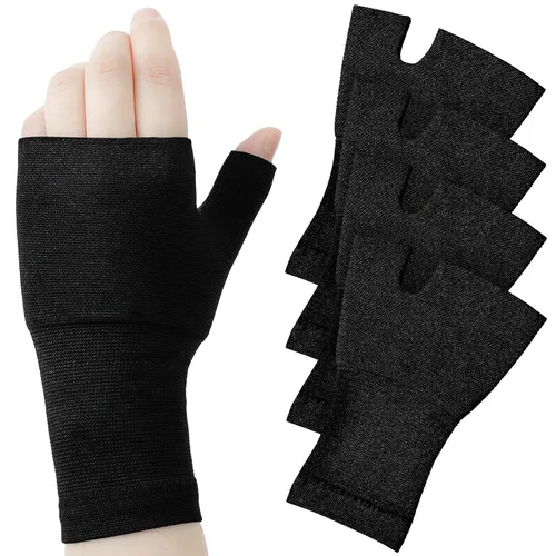 Vista 7 de Geyoga 4 fundas de soporte de muñeca para hombres y mujeres, uso diario, muñequera de compresión, túnel carpiano para aliviar el dolor de mano, Negro