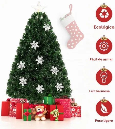 Vista 6 de Goplus Árbol de Navidad artificial de fibra óptica preiluminado de 3 pies, con luces LED multicolor y copos de nieve (3 pies)