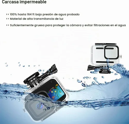 Vista 3 de Carcasa impermeable para GoPro Hero 13, 12, 11, 10, 9, protector de pantalla de vidrio templado negro, funda protectora de silicona, kit