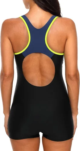 Vista 2 de CharmLeaks Traje de baño de una pieza con espalda cruzada para mujer, atlético, cobertura completa, traje de baño de regazo