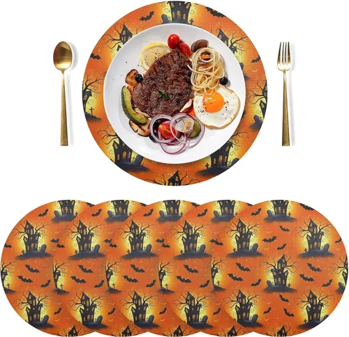Vista 3 de Spooky Halloween Cartoon Printed Table Placemat, Washable Heat Resistant Placemats for Kitchen one sizex1