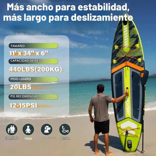 Vista 2 de AKSPORT Tabla de Paddle Inflable de Pie, Tabla SUP con Todos los Accesorios, Diseño Amplio y Estable, Cubierta Antideslizante, Tablas de Paddle