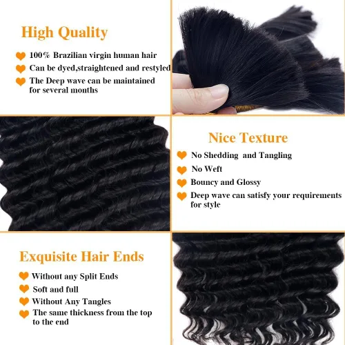 Vista 4 de Cabello humano bohemio, cabello trenzado, 16 pulgadas, 3.53 onzas #1B