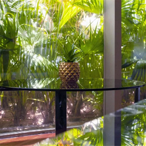 Vista 7 de Decoración artificial de piña en maceta, piña falsa, decoración de mesa de cocina (dorado)