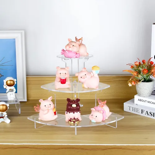 Vista 6 de Estante de exhibición de acrílico para figuras Amiibo Funko POP, organizador de perfumes y colonias, soporte para cupcakes de 3 niveles, soporte