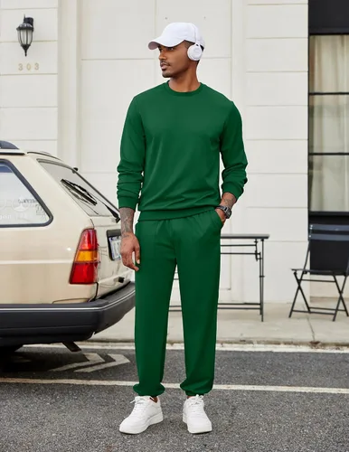 Vista 33 de COOFANDY Conjunto deportivo de 2 piezas para hombre, sudadera de manga larga, sin botones, para deportes, casual, fitness, trotar