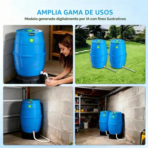 Vista 5 de SQUEEZE master Barril de colección de agua de 50 galones - Barril de almacenamiento de agua potable con canillas - Sistema de suministro de agua