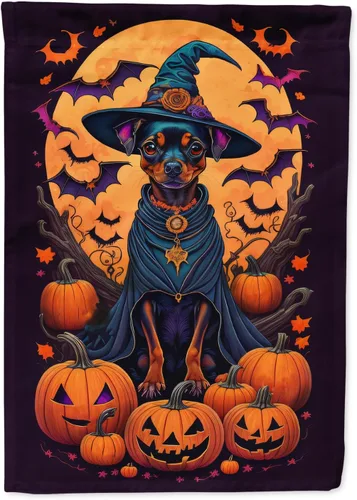 Vista 55 de Caroline's Treasures DAC1466GF - Bandera decorativa para jardín de Halloween de Affenpinscher Witchy para jardín, decoración para patio exterior