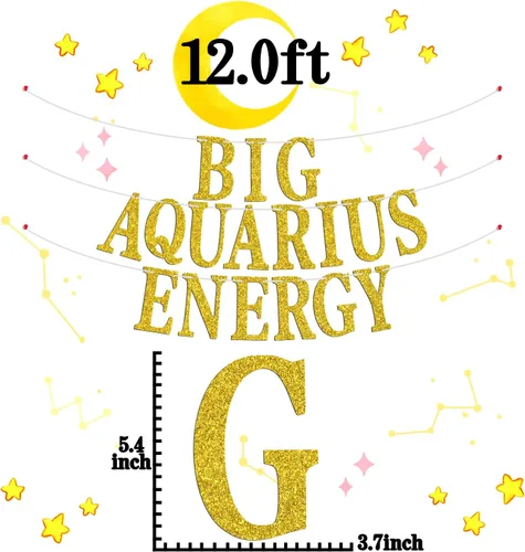 Vista 2 de Big Aquarius Energy Banner, temporada de acuario enero/febrero decoración de pastel de cumpleaños – 12 suministros de decoración de fiesta