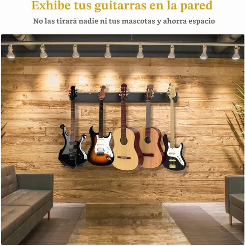 Vista 9 de LEKATO Soporte de pared para guitarra para múltiples guitarras, 5 perchas ajustables, soporte de pared para guitarra, clips fijos, soporte