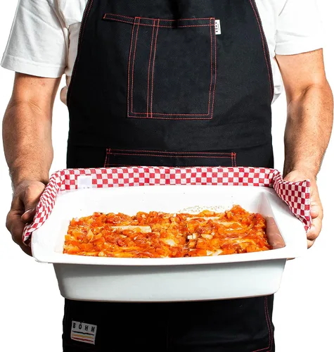 Vista 9 de BÖHM - Delantal de cocina profesional con bolsillos, trabillas para herramientas, correa ajustable para el cuello, algodón duradero de doble