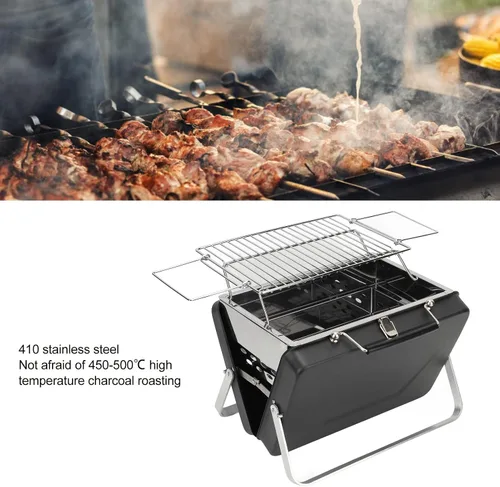 Vista 3 de Alomejor Parrilla portátil de carbón para barbacoa, portátil, portátil, portátil, parrilla, malla de alambre, herramientas para acampar al aire