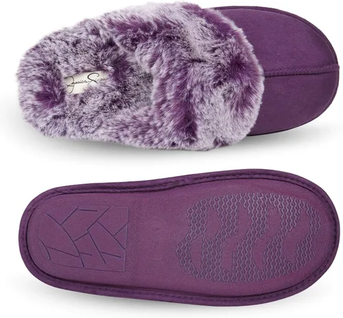 Vista 6 de Jessica Simpson - Pantuflas cómodas de piel sintética para mujer con suela antideslizante y espuma viscoelástica
