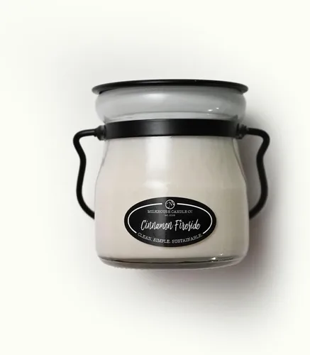 Vista 3 de Milkhouse Candle Company Vela de soja junto a canela – Canela y nuez moscada brasas aromáticas Amberwood y vainilla perfumada – Tarro de crema