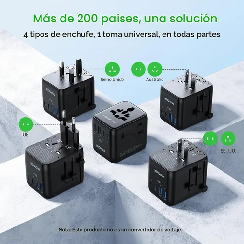 Vista 4 de MOMAX Adaptador de viaje universal Mini 35W Adaptador de corriente de Negro