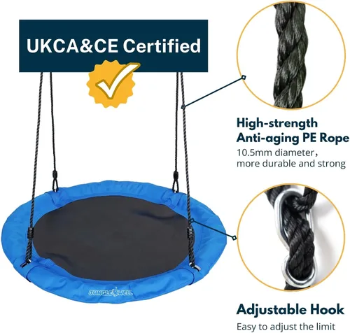 Vista 6 de Columpio de platillo – Asiento de columpio de árbol de 40 pulgadas con tela Oxford impermeable 900D para niños y adultos Capacidad de peso de 700