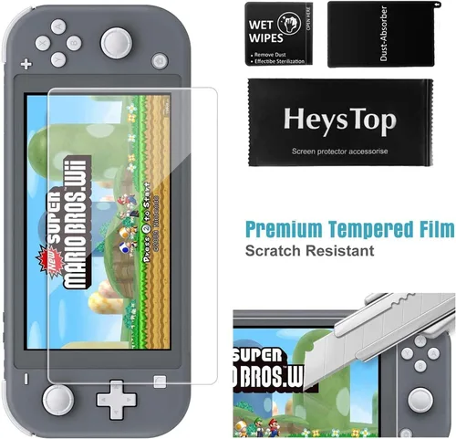 Vista 5 de HEYSTOP Switch Lite - Funda con protector de pantalla HD 8 tarjetas de juego tapas de agarre para el pulgar funda protectora para Nintendo Switch