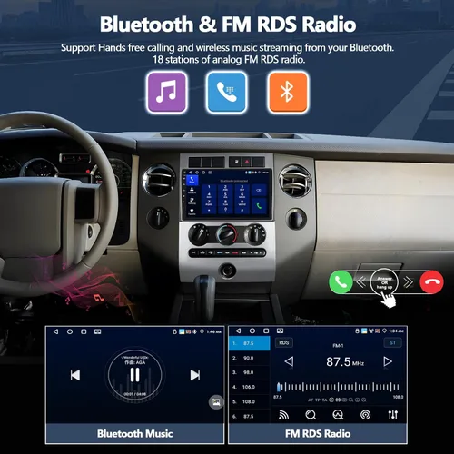 Vista 8 de 4G+64G Radio de coche estéreo para Ford Expedition 2007-2014 con CarPlay inalámbrico Android Auto 9 "Pantalla táctil Radio Android 13 Estéreo