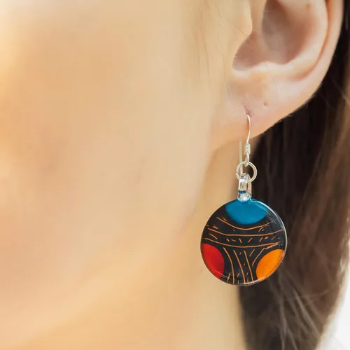 Vista 3 de Chuvora Aretes colgantes de plata de ley 925 con cristal soplado a mano, rojo, azul, amarillo, oro, Metal Vidrio, No es una piedra preciosa