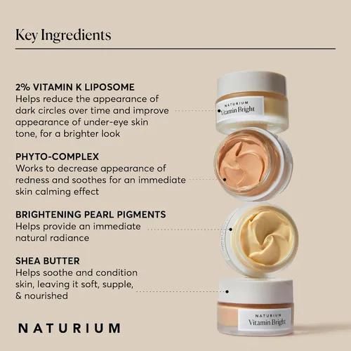 Vista 5 de Naturium Vitamin Bright Crema iluminadora para ojos, crema reparadora debajo de los ojos para ojeras, con vitamina K, fitocomplejo y pigmentos