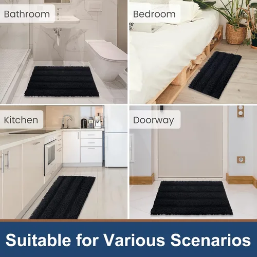 Vista 7 de FLOLEOPA Juego de 2 tapetes de baño de felpilla gruesa y peluda, antideslizantes, parte inferior de goma termofusible para baño, alfombras de baño
