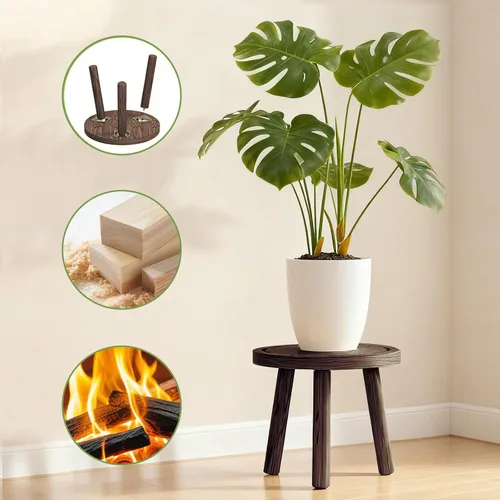 Vista 4 de Paquete de 3 soportes para plantas de interior y exterior, estilo moderno de mediados del siglo, taburete para plantas de madera, porta macetas