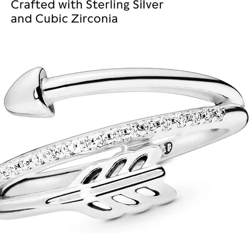 Vista 4 de Pandora Anillo de flecha envolvente, anillo de plata de ley para mujer, anillo apilable, regalo para ella, plata de ley con circonita cúbica