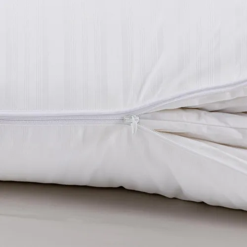 Vista 5 de Almohada de capa ajustable para dormir, almohada de plumas de ganso premium con funda de cremallera 100% algodón, tamaño Queen (rayas aleatorias)