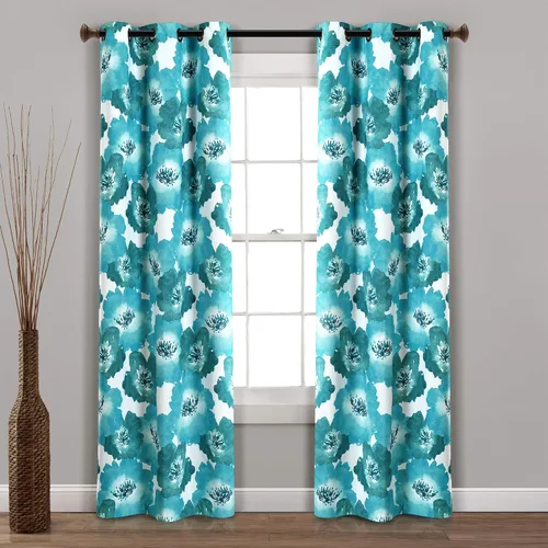 Vista 7 de Lush Decor Julie - Paneles de cortinas de ventana con aislamiento floral y ojales 100% opacas, par, 38" de ancho x 95" de largo, azul y verde Azul