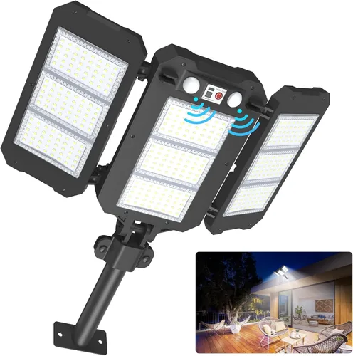 Vista 10 de ropelux Luces solares para exteriores, 6000LM sensor de movimiento, luces para exteriores, paneles solares dobles grandes, IP65 impermeable y 5