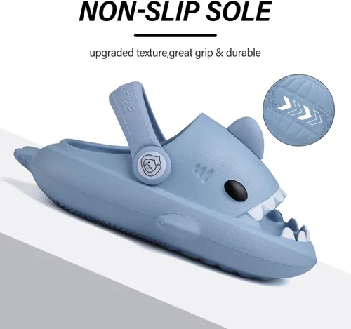 Vista 3 de Sandalias de tiburón para niños, pantuflas de tiburón para niños y niñas, sandalias de almohada con suela gruesa, suaves y antideslizantes