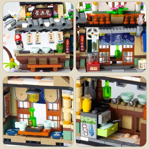 Vista 3 de Kit de mini bloques plegables japoneses de vista callejera - Tienda Izakaya, juguete de tienda de mini marca japonesa, regalo para adultos, niños
