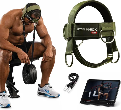 Vista 9 de Iron Neck Alpha Neck Trainer - Exercise & Workout Equipment Versatile Neck Exerciser, Strengthener, Trainer with Adjustable Head and Chin Strap