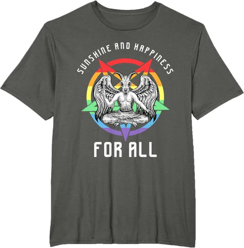 Vista 6 de Funny Sunshine and Happiness for All LGBT Gay Pride Baphomet Camiseta Negro