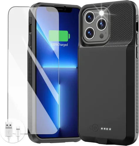 Vista 9 de GIN FOXI Funda de batería para iPhone 13/13 Pro/14/14 Pro, estuche de carga real de 7000 mAh, cubierta de cargador recargable, protección