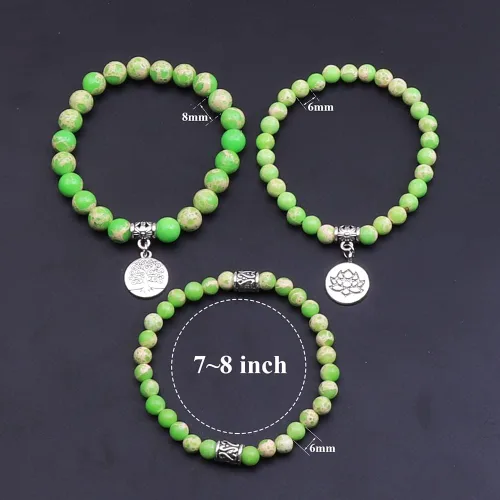 Vista 2 de UEUC 7 - Brazalete curativo de 7 chakras de hematita para mujer, juego de brazalete difusor con dije de flor de loto para yoga o reiki, brazalete