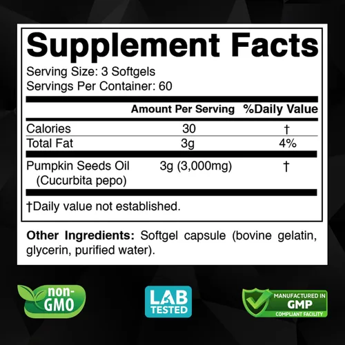 Vista 2 de Vitabod Aceite de semilla de calabaza prensado en frío, 3000 mg por porción, 180 cápsulas blandas, sin OMG y sin gluten