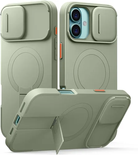 Vista 12 de SURITCH Funda para iPhone 12/12 Pro con cubierta magnética para cámara deslizante y soporte ajustable, compatible con MagSafe, funda protectora Negro