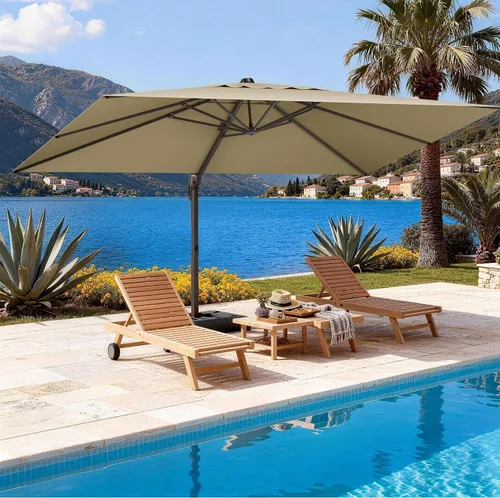 Vista 60 de Sombrilla de 10 x 13 pies para exteriores, sombrilla grande rectangular con viga voladiza, resistente, con rotación de 360°, sombrilla con Beige
