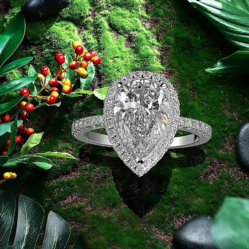 Vista 5 de Anillo de diamante hueco tallado en forma de agua brillante brillante en forma completa moda gota brillante puro amor anillos de diamantes